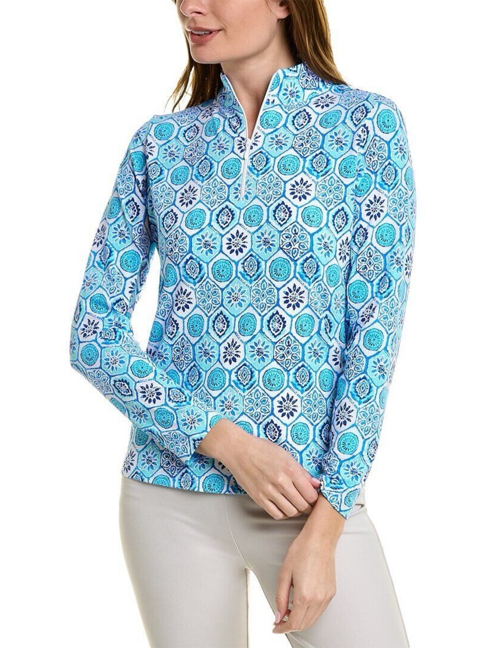 IBKUL Terra Seafoam Blue Long Sleeve Mock Neck Golf Tennis Shirt NEW